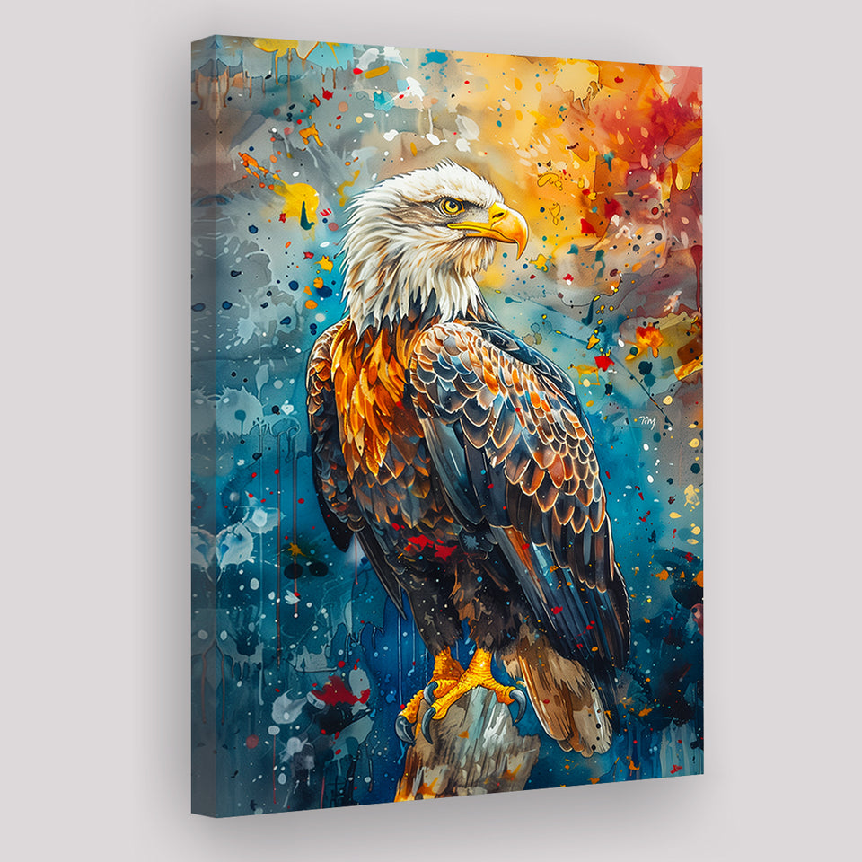 Bald Eagle Standing Art Watercolor Mixed Color, Canvas Prints Wall Art Decor, Painting Canvas