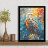 Bald Eagle Standing Art Watercolor Mixed Color, Framed Canvas Prints Wall Art Decor, Floating Frame