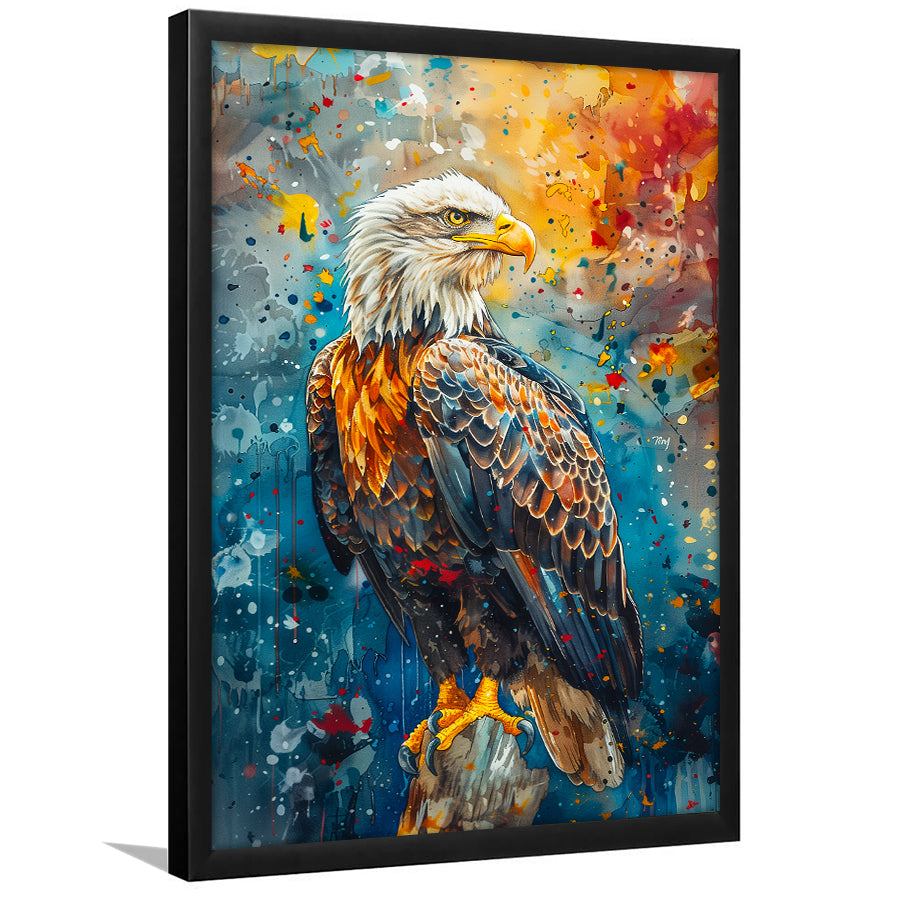 Bald Eagle Standing Art Watercolor Mixed Color, Framed Art Prints Wall Art Decor, Framed Picture Print