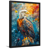 Bald Eagle Standing Art Watercolor Mixed Color, Framed Art Prints Wall Art Decor, Framed Picture Print