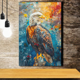Bald Eagle Standing Art Watercolor Mixed Color, Canvas Prints Wall Art Decor, Painting Canvas