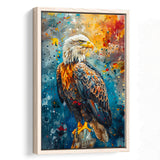 Bald Eagle Standing Art Watercolor Mixed Color, Framed Canvas Prints Wall Art Decor, Floating Frame