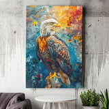 Bald Eagle Standing Art Watercolor Mixed Color, Canvas Prints Wall Art Decor, Painting Canvas