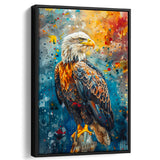 Bald Eagle Standing Art Watercolor Mixed Color, Framed Canvas Prints Wall Art Decor, Floating Frame