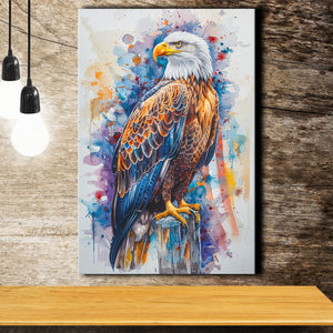 Bald Eagle Standing Colorful Watercolor Painting, Canvas Prints Wall Art Decor, Painting Canvas