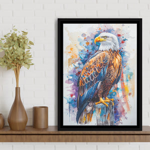 Bald Eagle Standing Colorful Watercolor Painting, Framed Canvas Prints Wall Art Decor, Floating Frame