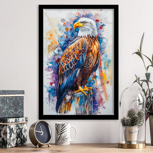 Bald Eagle Standing Colorful Watercolor Painting, Framed Art Prints Wall Art Decor, Framed Picture Print