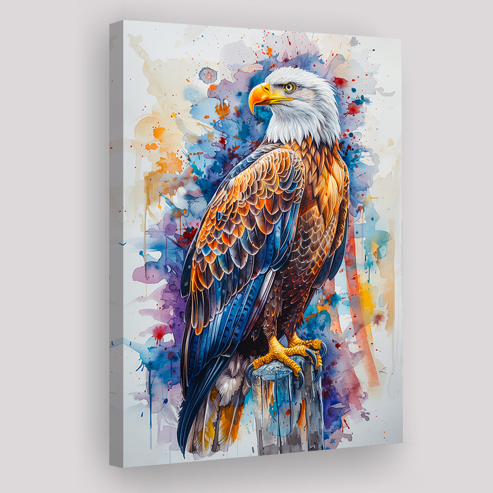 Bald Eagle Standing Colorful Watercolor Painting, Canvas Prints Wall Art Decor, Painting Canvas