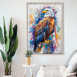 Bald Eagle Standing Colorful Watercolor Painting, Framed Canvas Prints Wall Art Decor, Floating Frame