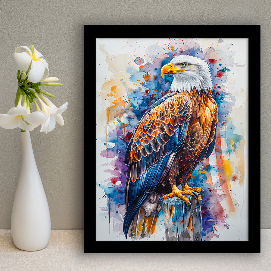 Bald Eagle Standing Colorful Watercolor Painting, Framed Art Prints Wall Art Decor, Framed Picture Print