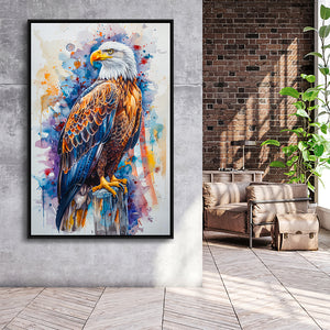 Bald Eagle Standing Colorful Watercolor Painting, Framed Canvas Prints Wall Art Decor, Floating Frame