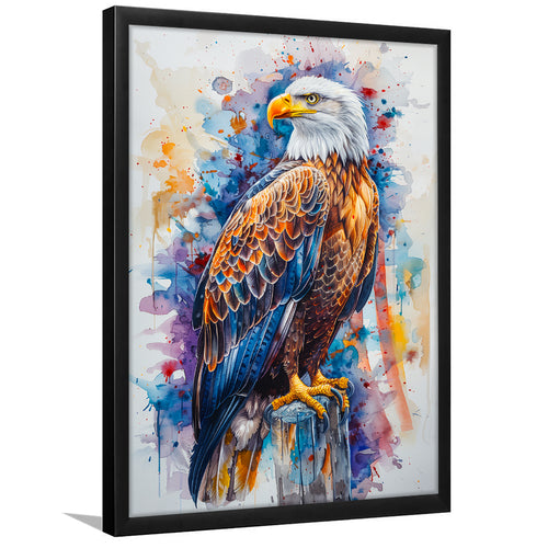 Bald Eagle Standing Colorful Watercolor Painting, Framed Art Prints Wall Art Decor, Framed Picture Print