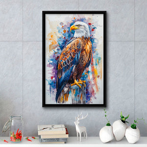 Bald Eagle Standing Colorful Watercolor Painting, Framed Canvas Prints Wall Art Decor, Floating Frame