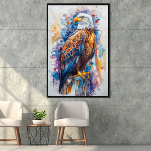 Bald Eagle Standing Colorful Watercolor Painting, Framed Canvas Prints Wall Art Decor, Floating Frame