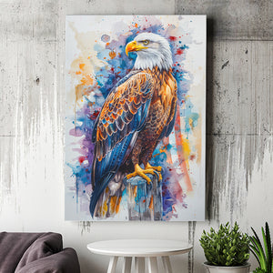 Bald Eagle Standing Colorful Watercolor Painting, Canvas Prints Wall Art Decor, Painting Canvas