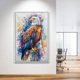 Bald Eagle Standing Colorful Watercolor Painting, Framed Canvas Prints Wall Art Decor, Floating Frame