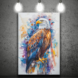 Bald Eagle Standing Colorful Watercolor Painting, Canvas Prints Wall Art Decor, Painting Canvas