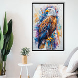 Bald Eagle Standing Colorful Watercolor Painting, Framed Canvas Prints Wall Art Decor, Floating Frame