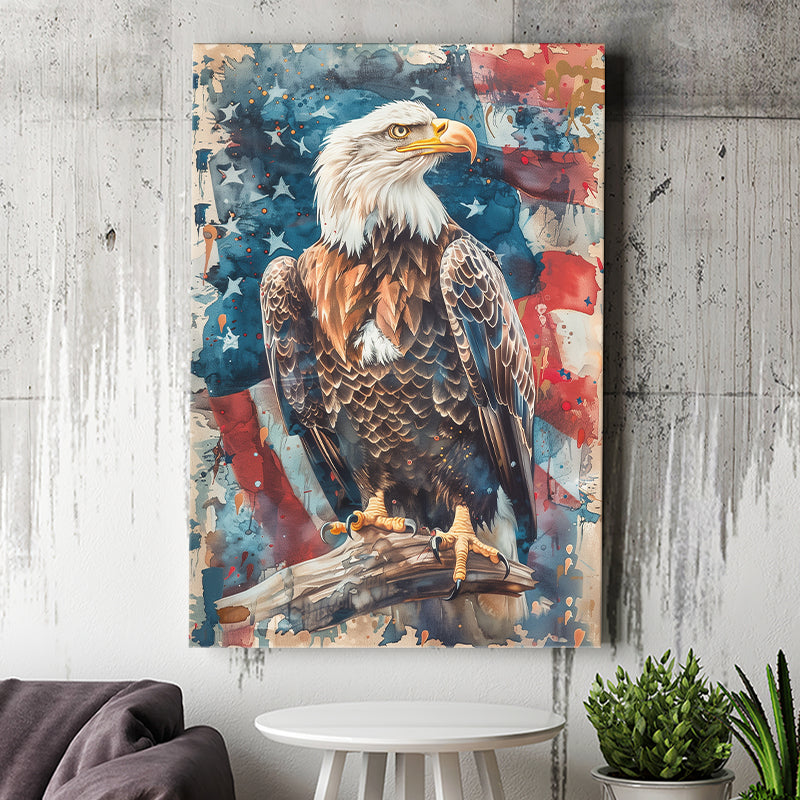 Bald Eagle Standing With American Flag Painting, Canvas Prints Wall Art Decor, Painting Canvas