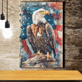 Bald Eagle Standing With American Flag Painting, Canvas Prints Wall Art Decor, Painting Canvas