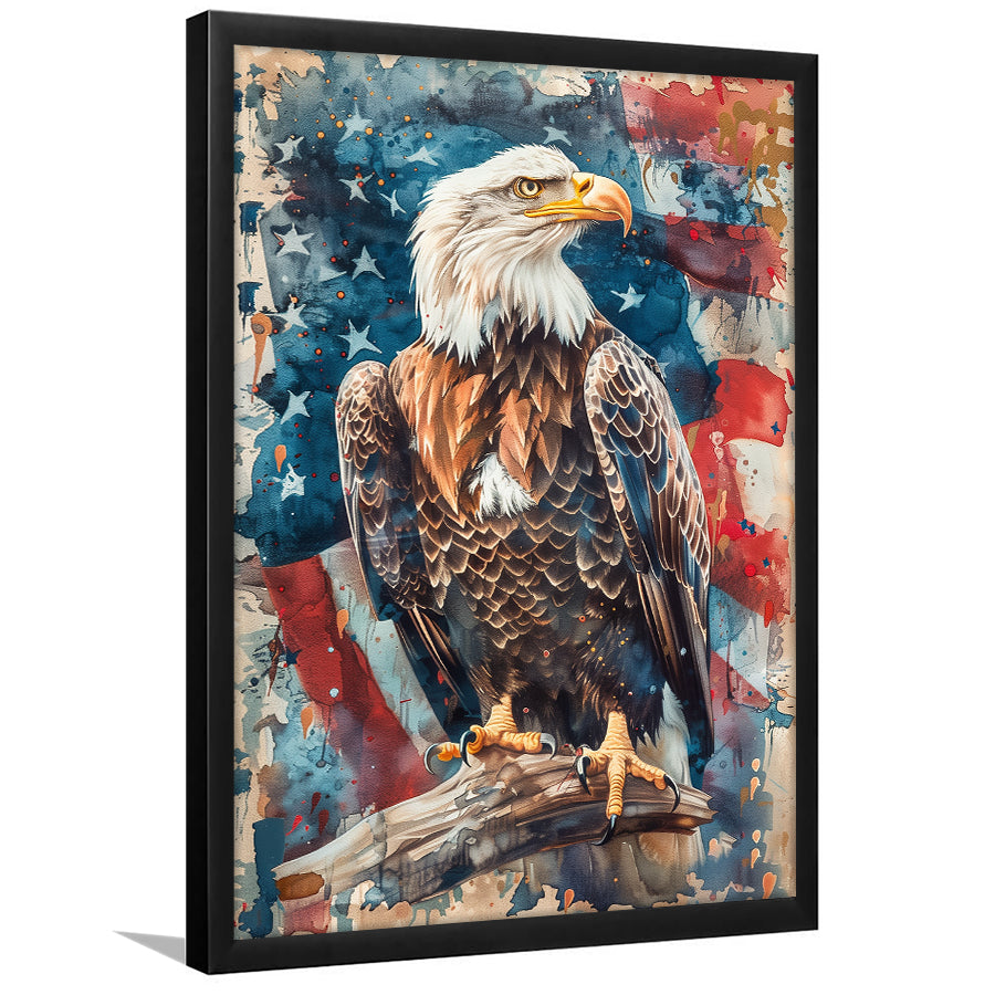 Bald Eagle Standing With American Flag Painting, Framed Art Prints Wall Art Decor, Framed Picture Print