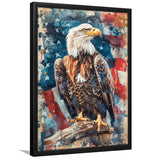 Bald Eagle Standing With American Flag Painting, Framed Art Prints Wall Art Decor, Framed Picture Print