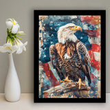 Bald Eagle Standing With American Flag Painting, Framed Art Prints Wall Art Decor, Framed Picture Print