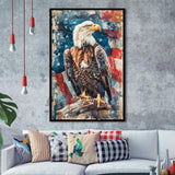 Bald Eagle Standing With American Flag Painting, Framed Art Prints Wall Art Decor, Framed Picture Print