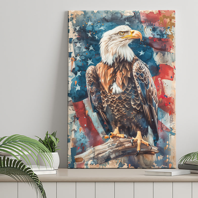 Bald Eagle Standing With American Flag Painting, Canvas Prints Wall Art Decor, Painting Canvas
