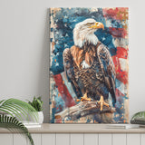 Bald Eagle Standing With American Flag Painting, Canvas Prints Wall Art Decor, Painting Canvas