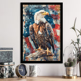 Bald Eagle Standing With American Flag Painting, Framed Art Prints Wall Art Decor, Framed Picture Print