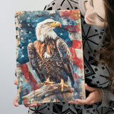Bald Eagle Standing With American Flag Painting, Canvas Prints Wall Art Decor, Painting Canvas