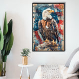 Bald Eagle Standing With American Flag Painting, Framed Canvas Prints Wall Art Decor, Floating Frame