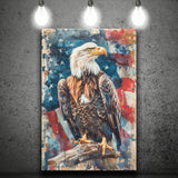 Bald Eagle Standing With American Flag Painting, Canvas Prints Wall Art Decor, Painting Canvas
