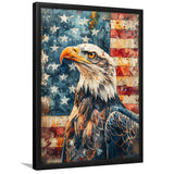 Bald Eagle Standing With American Flag V1, Framed Art Prints Wall Art Decor, Framed Picture Print