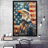 Bald Eagle Standing With American Flag V1, Framed Art Prints Wall Art Decor, Framed Picture Print