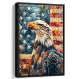 Bald Eagle Standing With American Flag V1, Framed Canvas Prints Wall Art Decor, Floating Frame