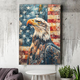 Bald Eagle Standing With American Flag V1, Canvas Prints Wall Art Decor, Painting Canvas