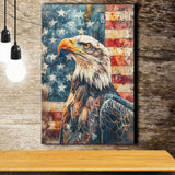 Bald Eagle Standing With American Flag V1, Canvas Prints Wall Art Decor, Painting Canvas