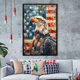 Bald Eagle Standing With American Flag V1, Framed Art Prints Wall Art Decor, Framed Picture Print