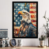Bald Eagle Standing With American Flag V1, Framed Art Prints Wall Art Decor, Framed Picture Print