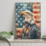 Bald Eagle Standing With American Flag V1, Canvas Prints Wall Art Decor, Painting Canvas