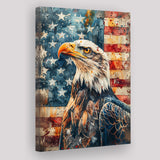 Bald Eagle Standing With American Flag V1, Canvas Prints Wall Art Decor, Painting Canvas