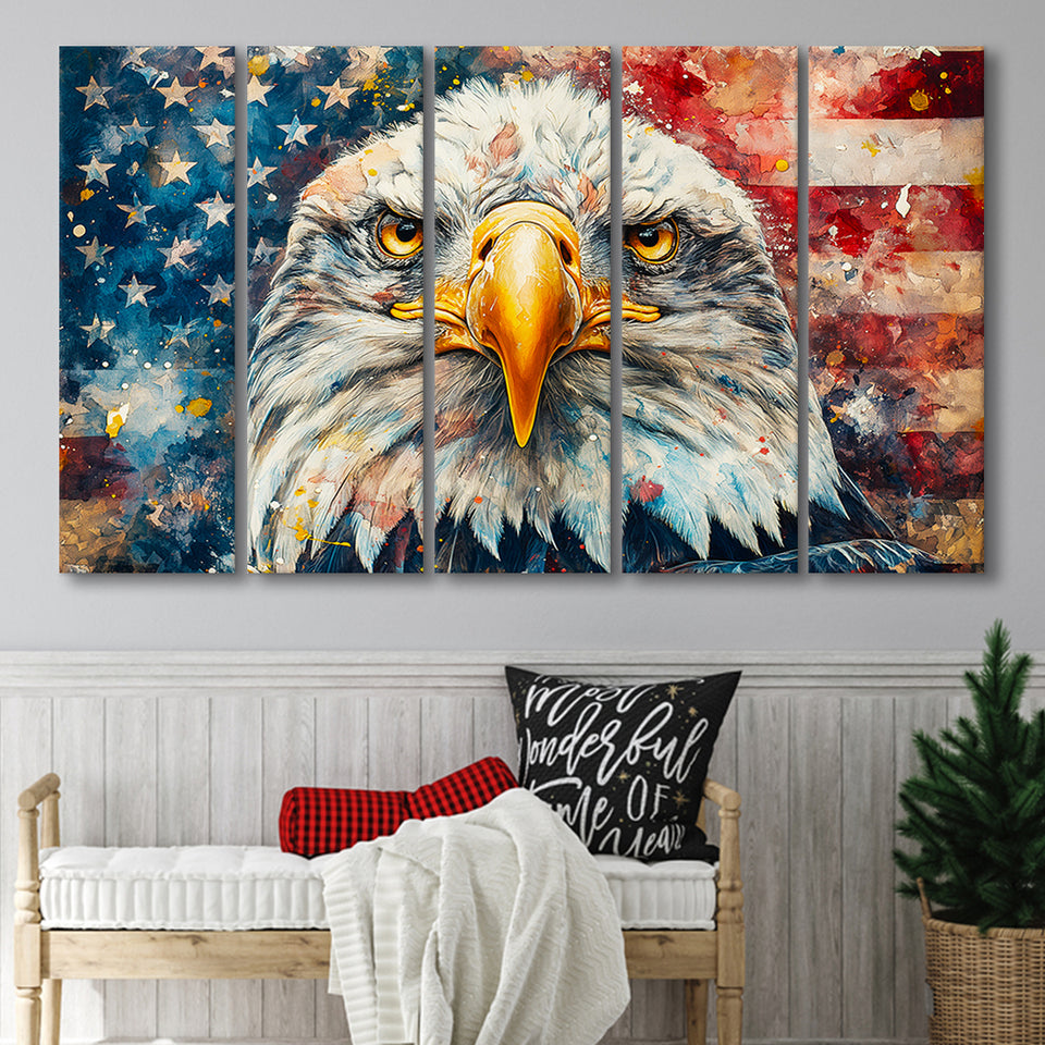 Bald Eagle  and American Flag Painting, Extra Large Canvas, Canvas Print Wall Art Decor