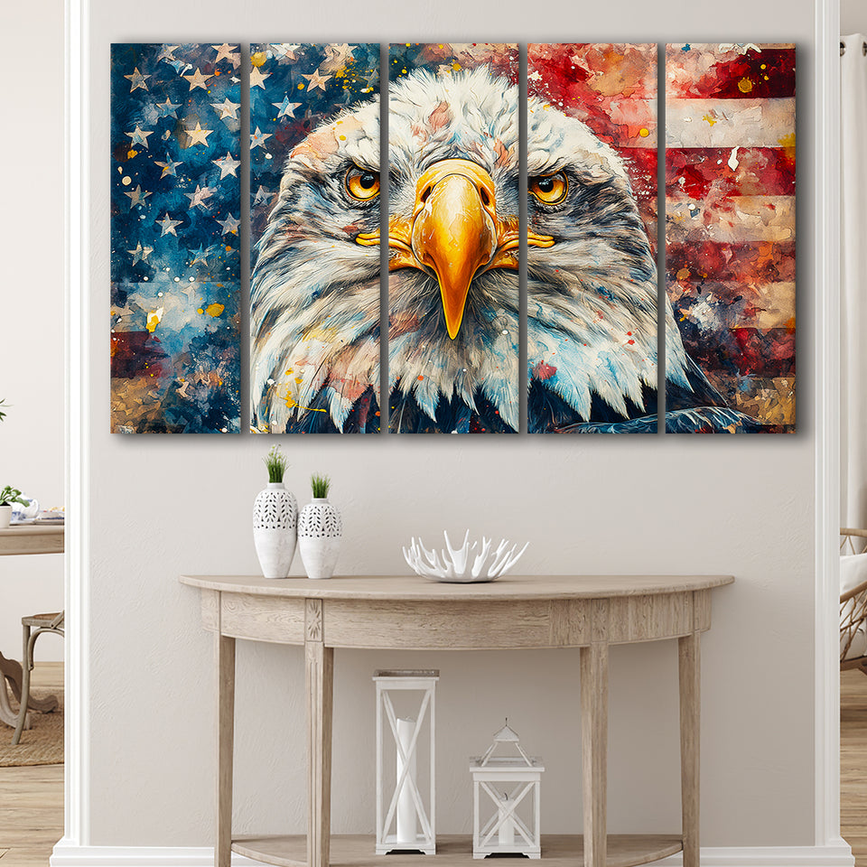 Bald Eagle  and American Flag Painting, Extra Large Canvas, Canvas Print Wall Art Decor