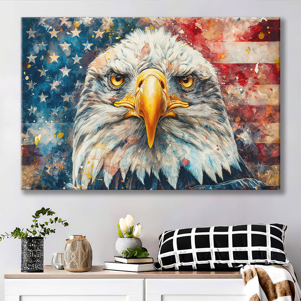 Bald Eagle  and American Flag Painting, Art Print, Canvas Print Wall Art Home Decor