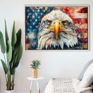 Bald Eagle  and American Flag Painting, Floating Frame, Framed Canvas Print Wall Art Home Decor