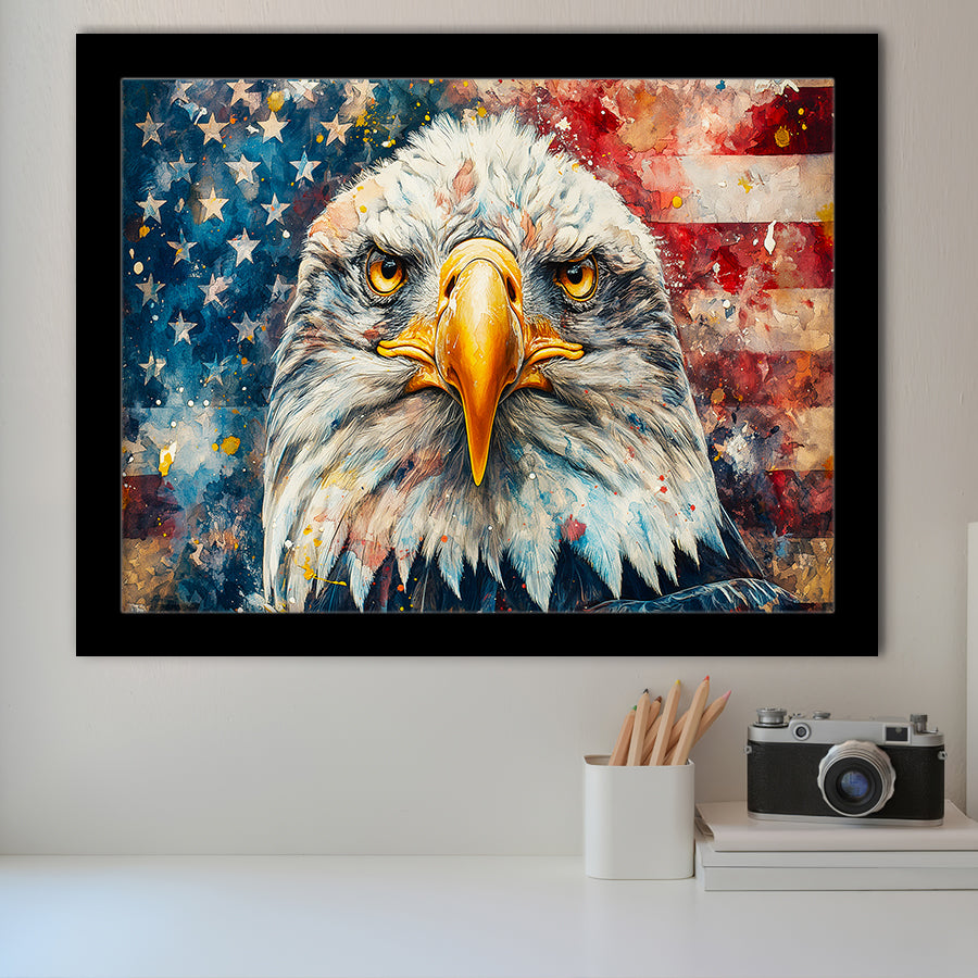 Bald Eagle  and American Flag Painting, Painting Art, Framed Art Print Wall Art Home Decor