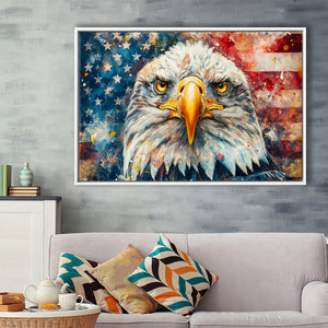 Bald Eagle  and American Flag Painting, Floating Frame, Framed Canvas Print Wall Art Home Decor