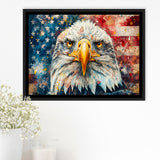 Bald Eagle  and American Flag Painting, Floating Frame, Framed Canvas Print Wall Art Home Decor